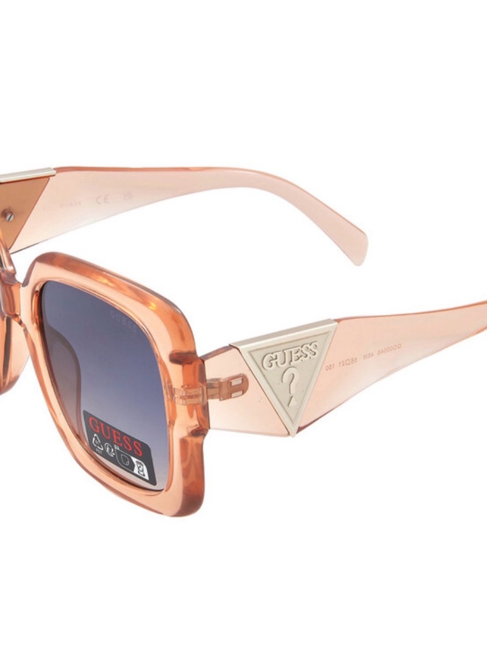 Guess Peach Translucent Square Sunglasses with Blue-Gray Gradient Lenses
